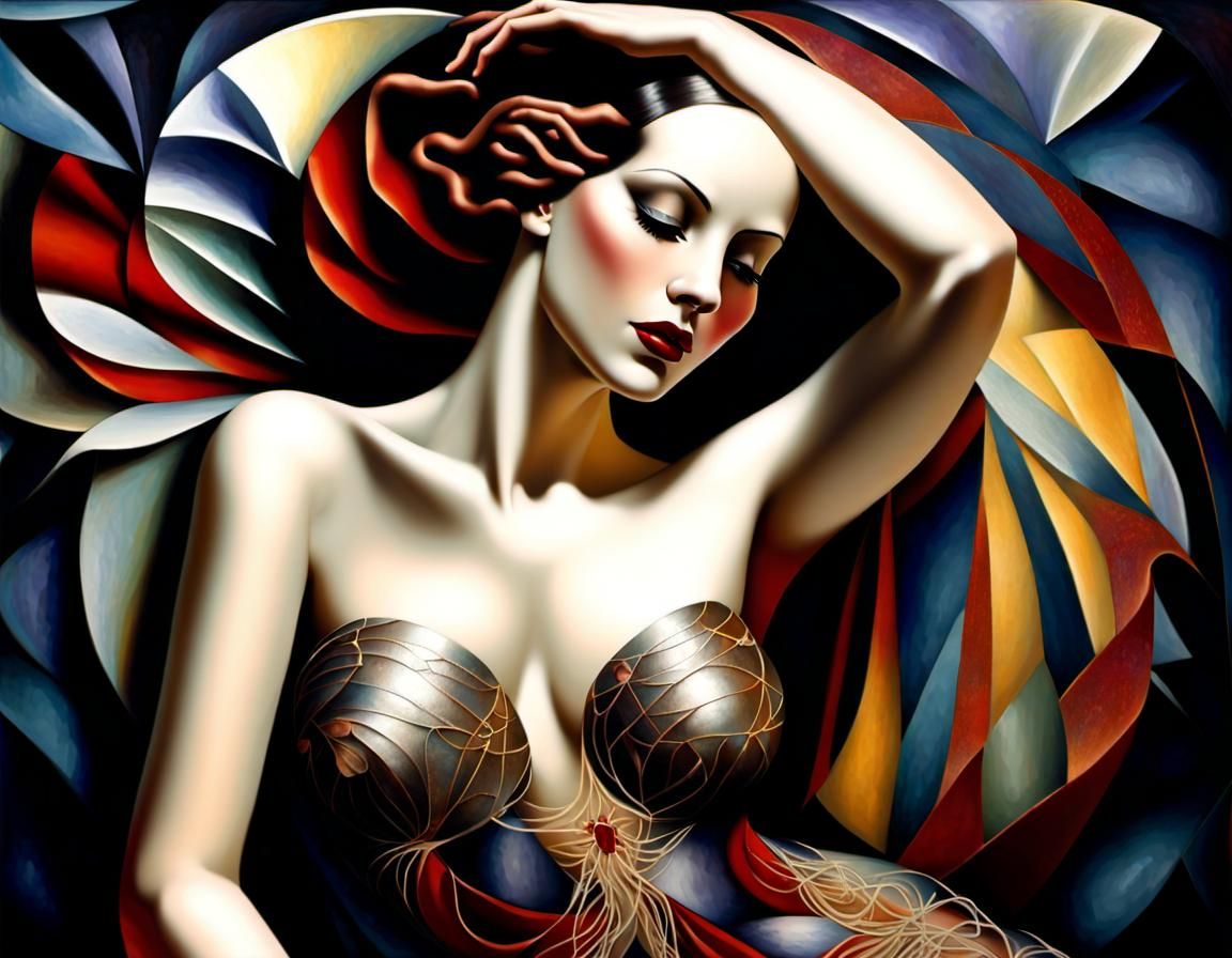 Dynamic Figure in Art Deco Style with Impasto Elements