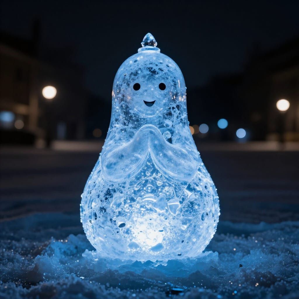 Enchanting Icy Genie Appears in Nighttime Scene