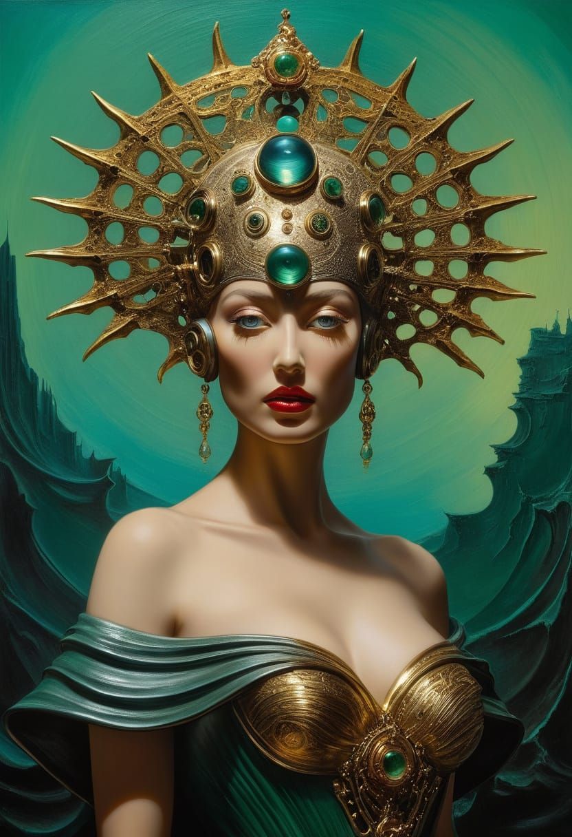 Surreal Steampunk Sculpture with Cloisonné Enamel Details