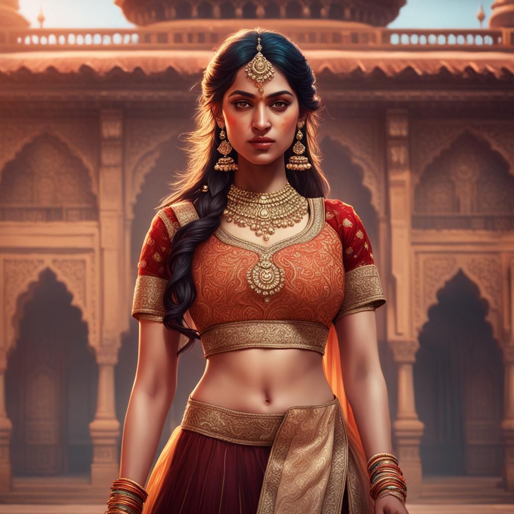 Girl in Indian Lehenga: Hyperdetailed Portrait