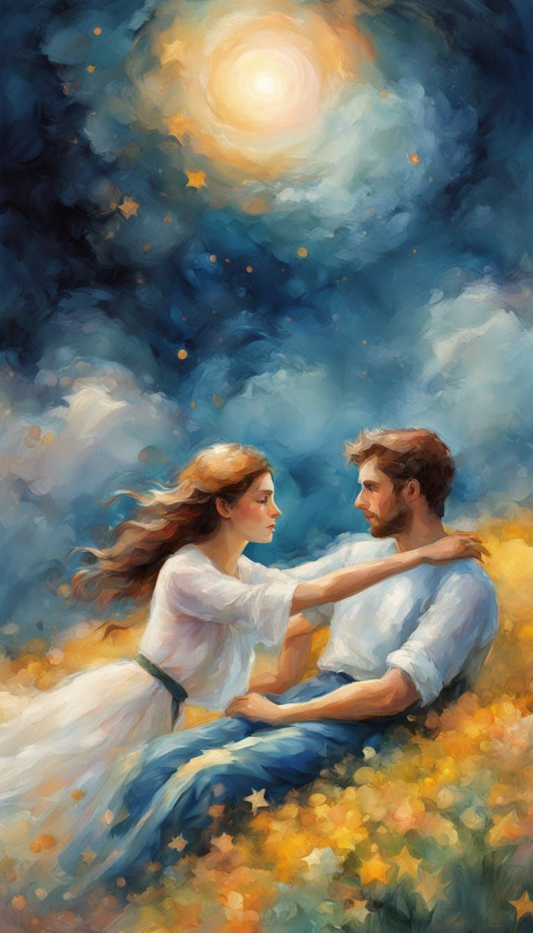 Dreamy Moonlit Couple Under Starry Skies