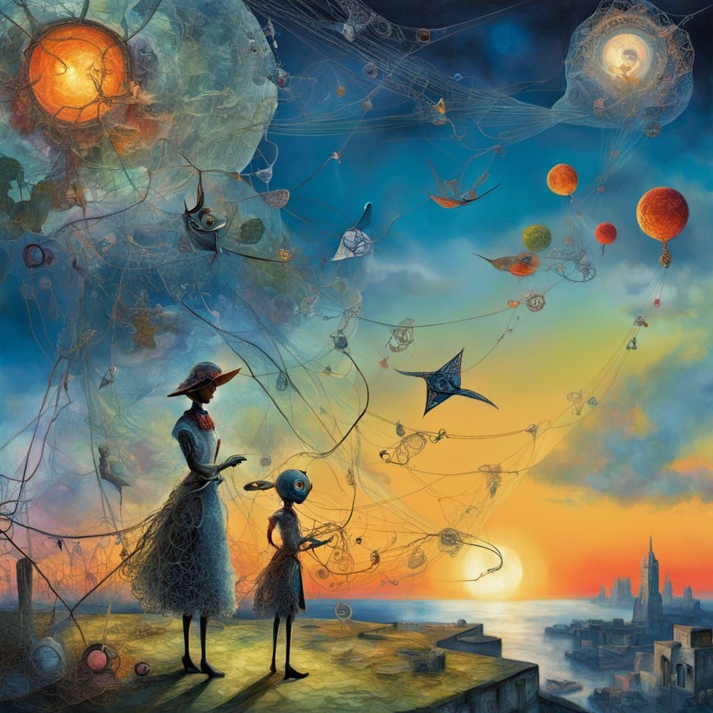 Futuristic Fairycore Dystopian Sunset in Mixed Media