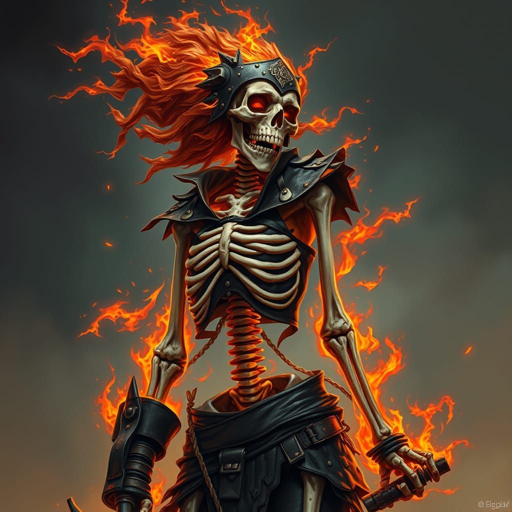 Fiery Skeleton Lady in Leather Armor