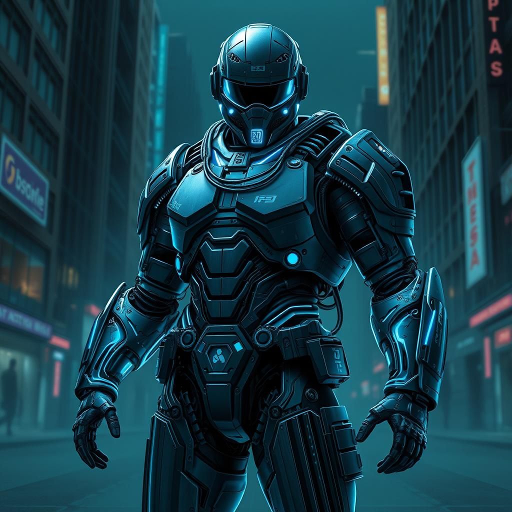 Futuristic Armored Suit: Cyberpunk Technical Drawing