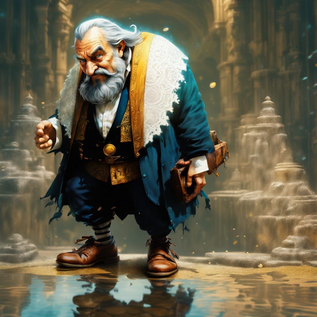 Man Before Enormous Portals in Splash Art Style