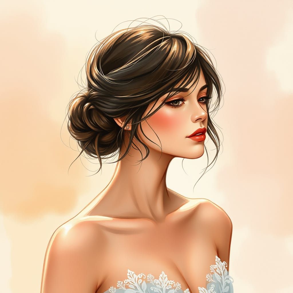 Ethereal Prom Beauty in Whimsical Watercolor Style