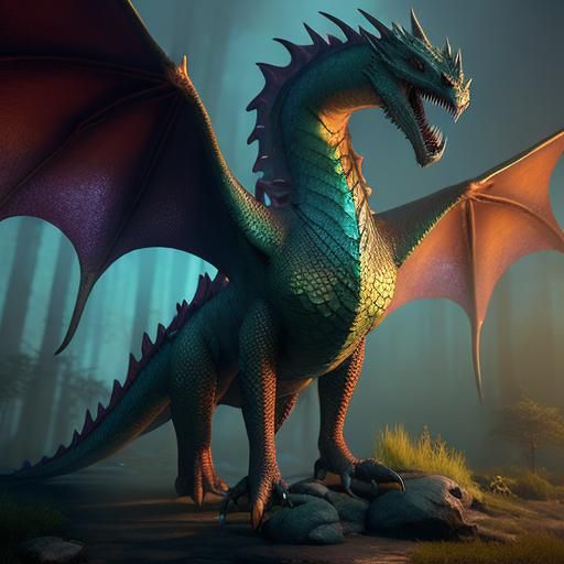 Boy and Dragon in Mystical Forest: 3D Digital Art