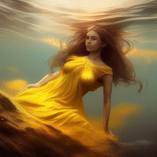 Underwater Portrait of Woman in Flowing Yellow Dress