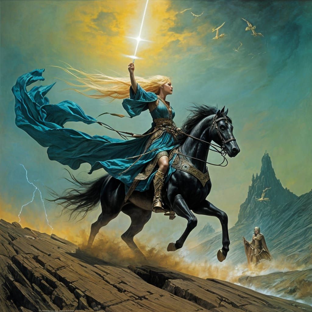 Elven Princess Battles Thunderbolt in Dark Fantasy Style