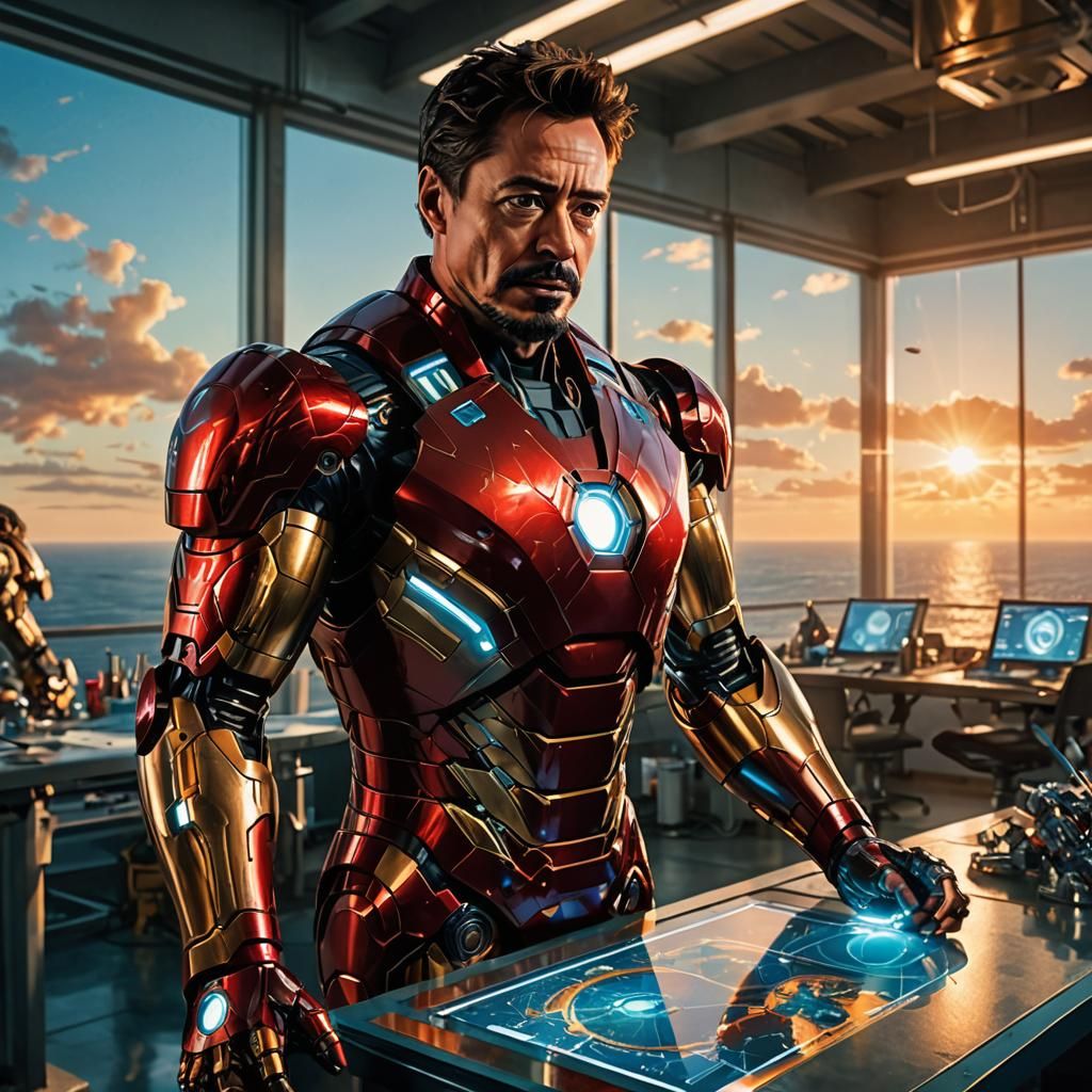 Iron Man Suit Development in High-Tech Lab