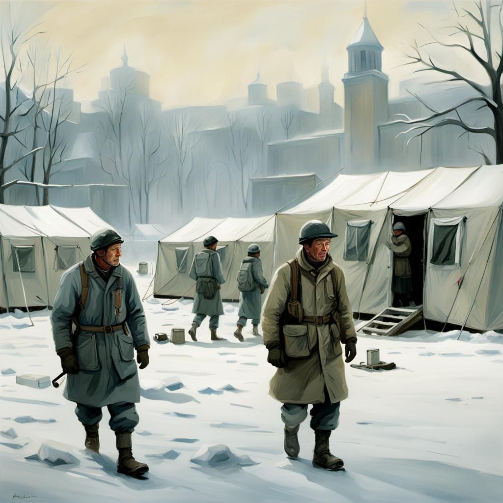 Soldiers Assist in Snowy War Hospital
