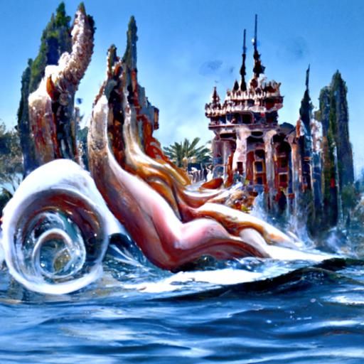 Underwater City with Mermaid: Oil Painting