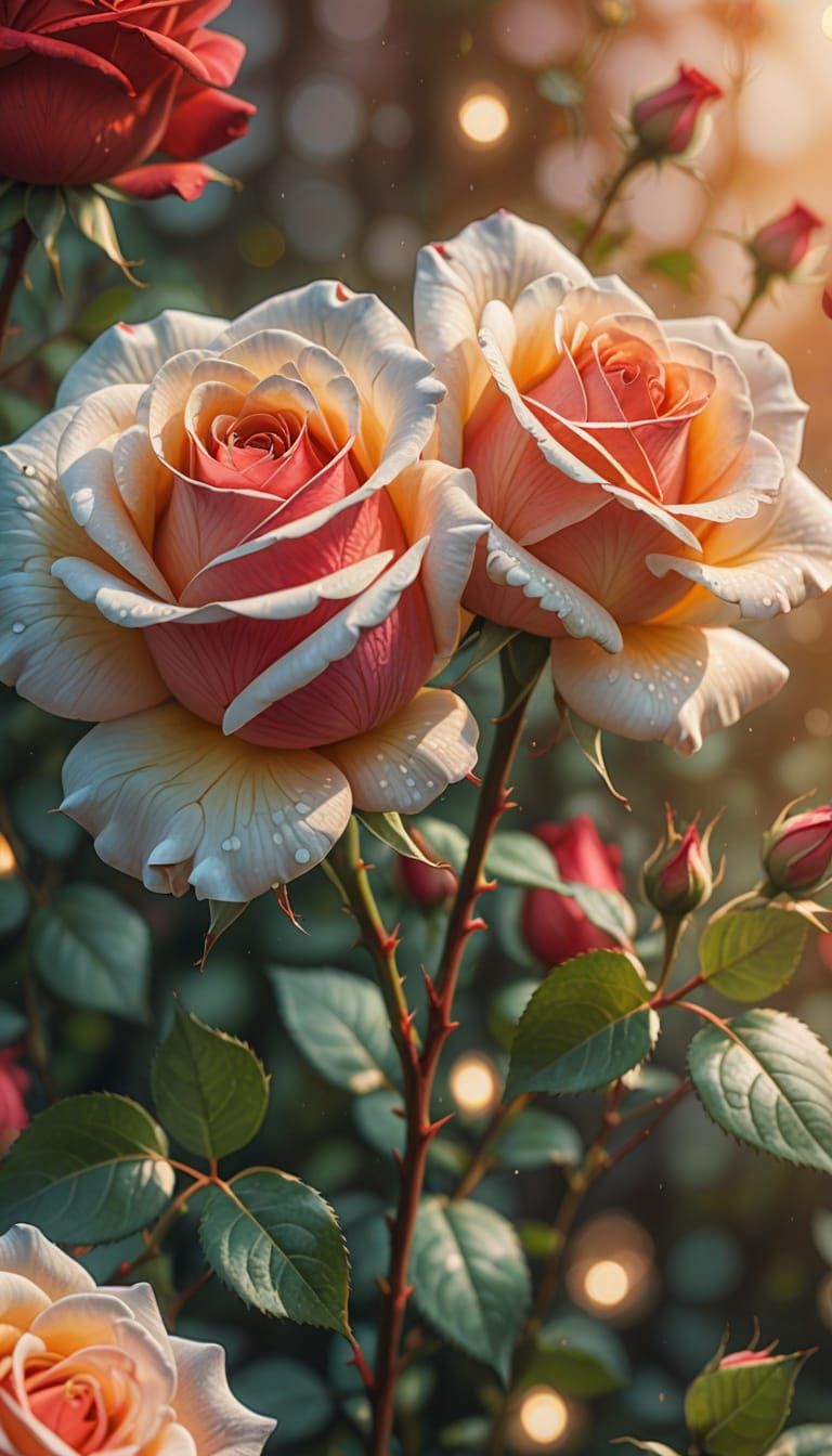 Dancing Roses in Vibrant Colored Pencil Style