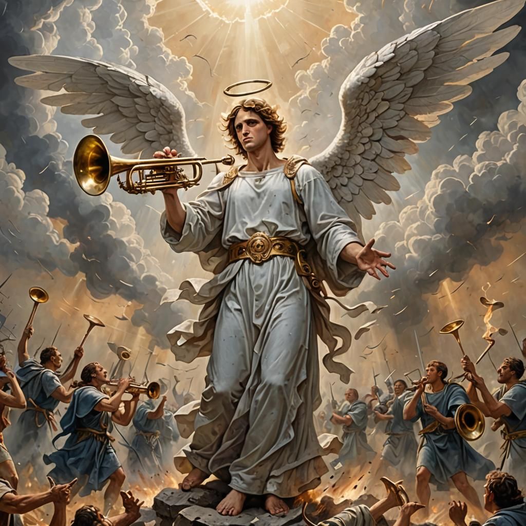 Angel Sounds Trumpets in Heaven-Hell Battle