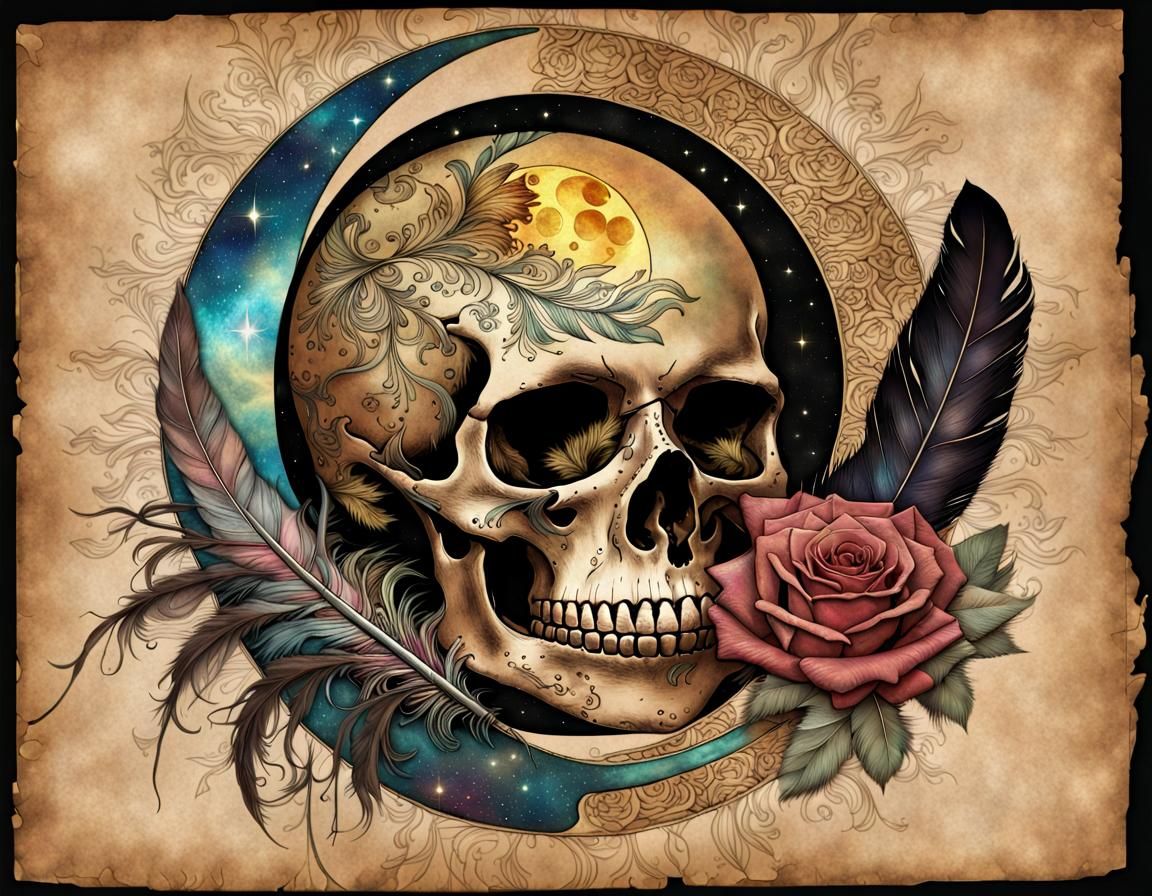 Holographic Sun and Moon Yin-Yang on Antique Paper