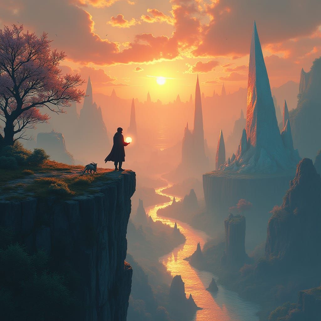 Hidden Crystal Valley Sunset: Dreamlike Digital Art
