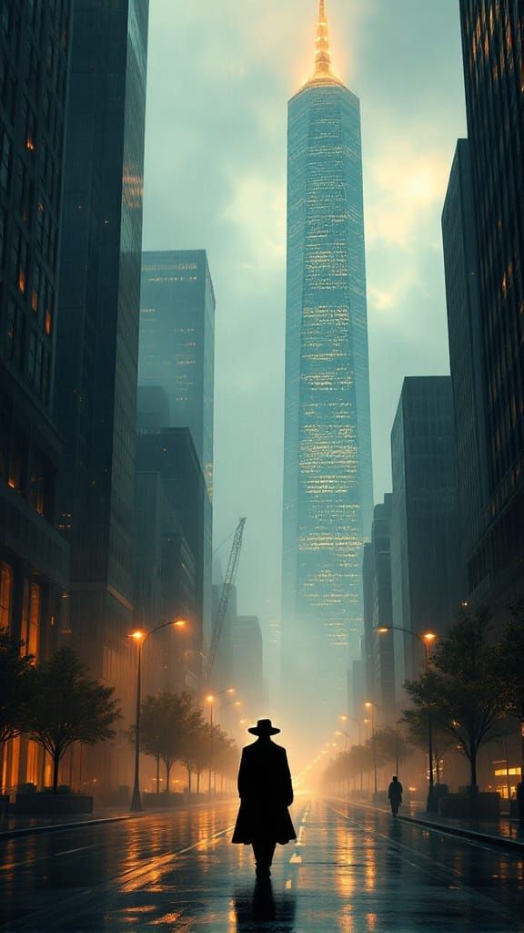 Cyberpunk Cityscape Illuminated by Golden Light