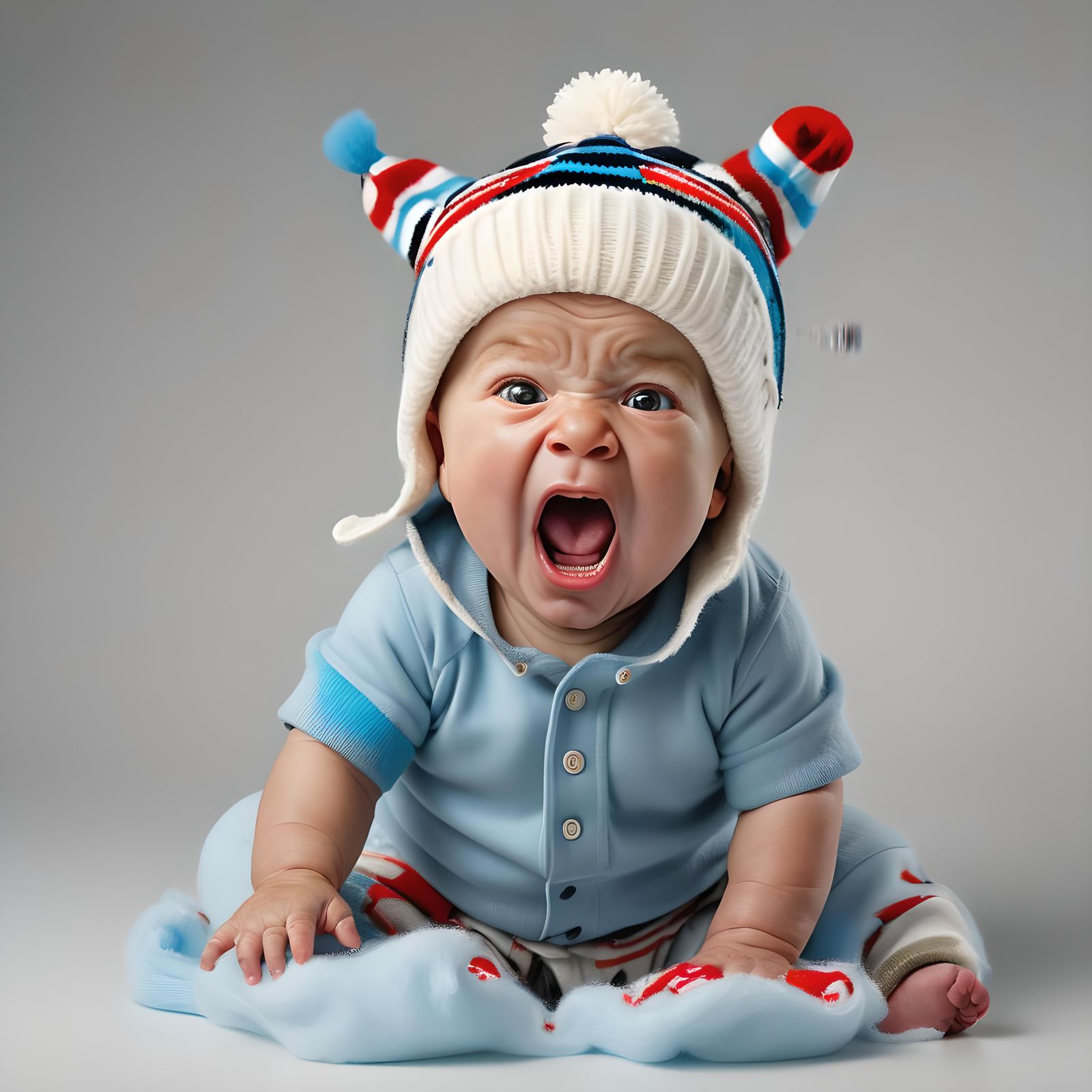 Screaming Baby Boy Portrait in Professional Studio Style