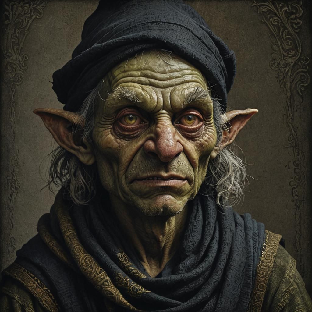 Baroque Fantasy Goblin Portrait in Intricate Etching Style