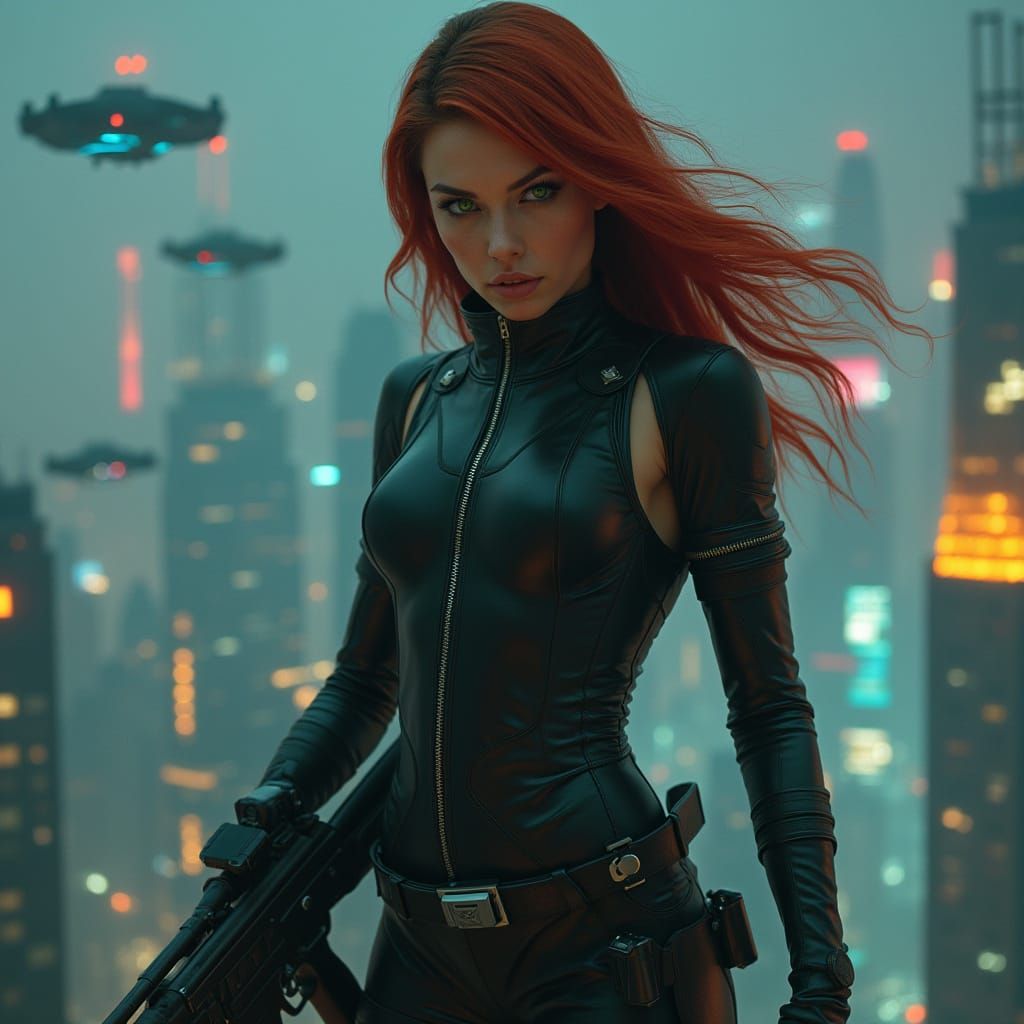 Cyberpunk Goddess in Dystopian Metropolis