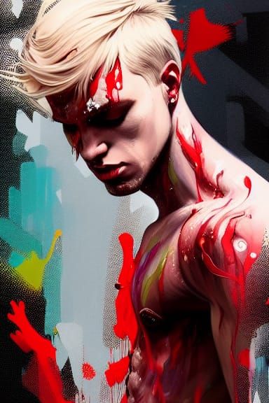 Striking Portrait of Man Splattered with Paint