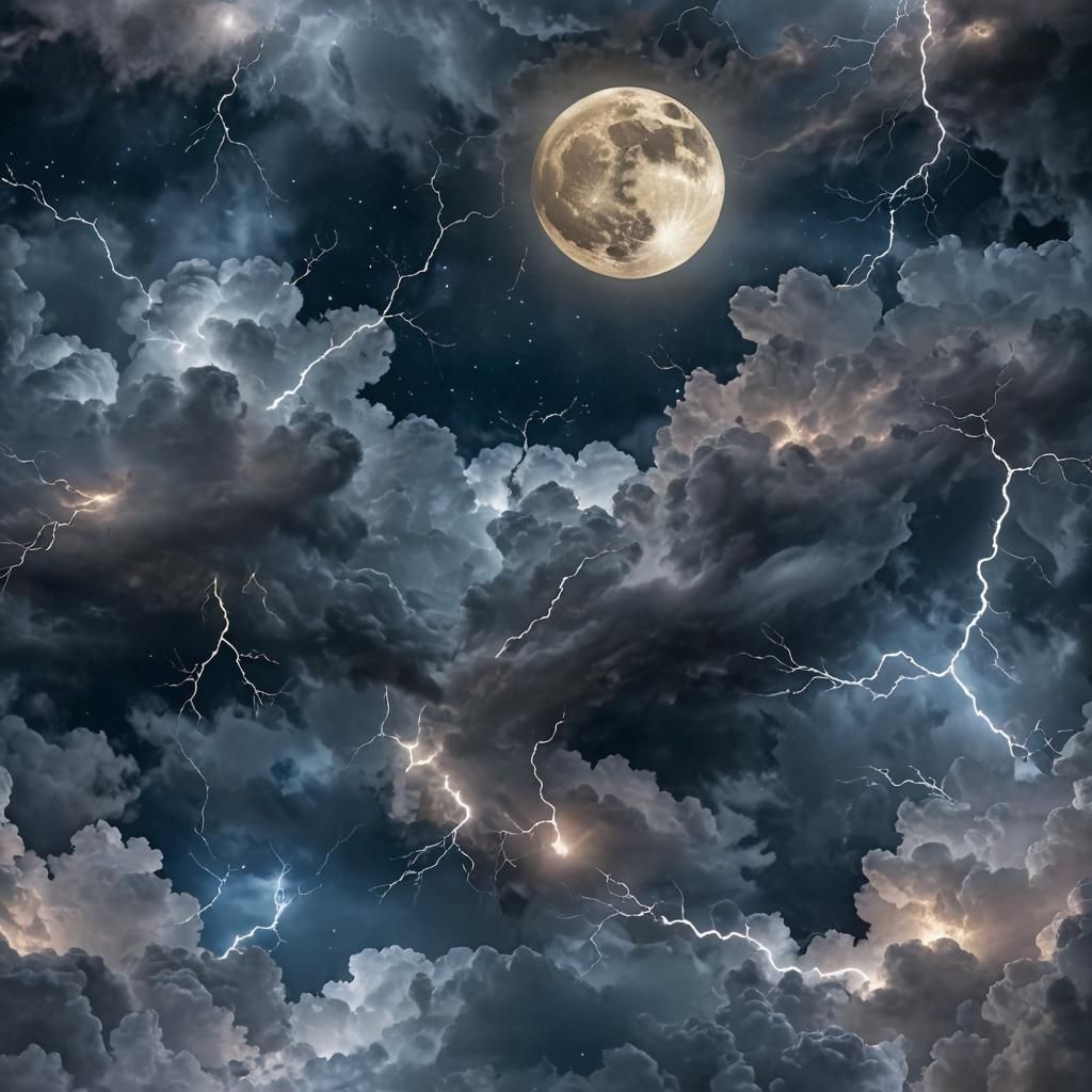 Ethereal Golden Moon Thunderstorm in Gossamer Light
