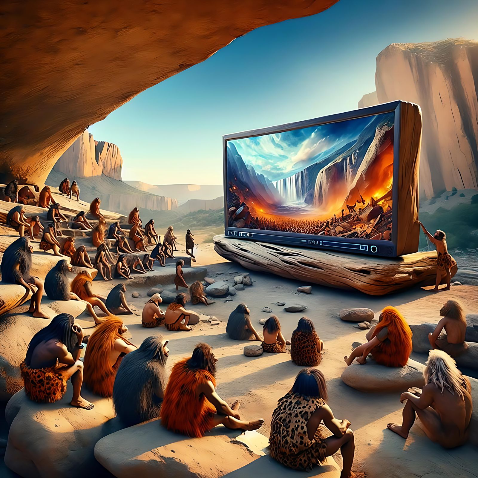 Cavemen Watching TV.