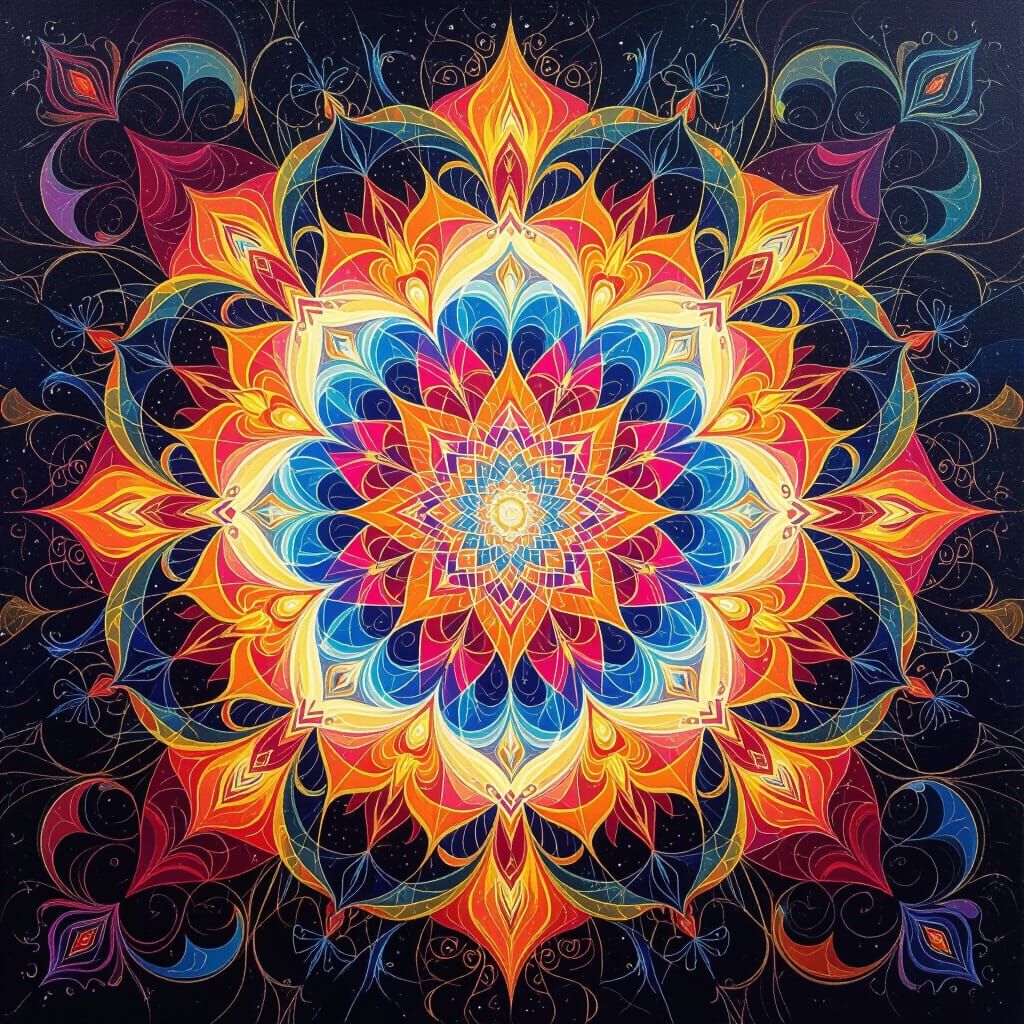 Vibrant Psychedelic Abstract Art with Sacred Geometry