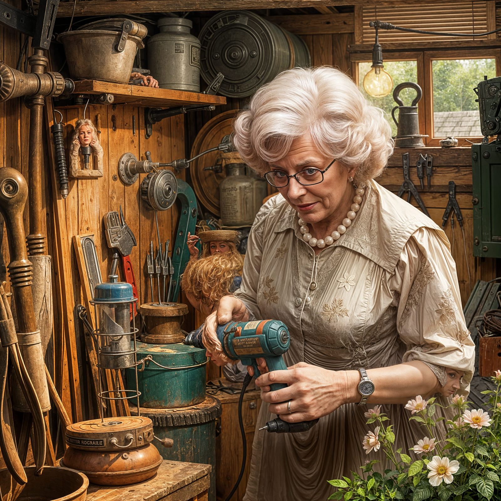 Barbara Cartland Searches for a Drill in Her Cozy Toolshed