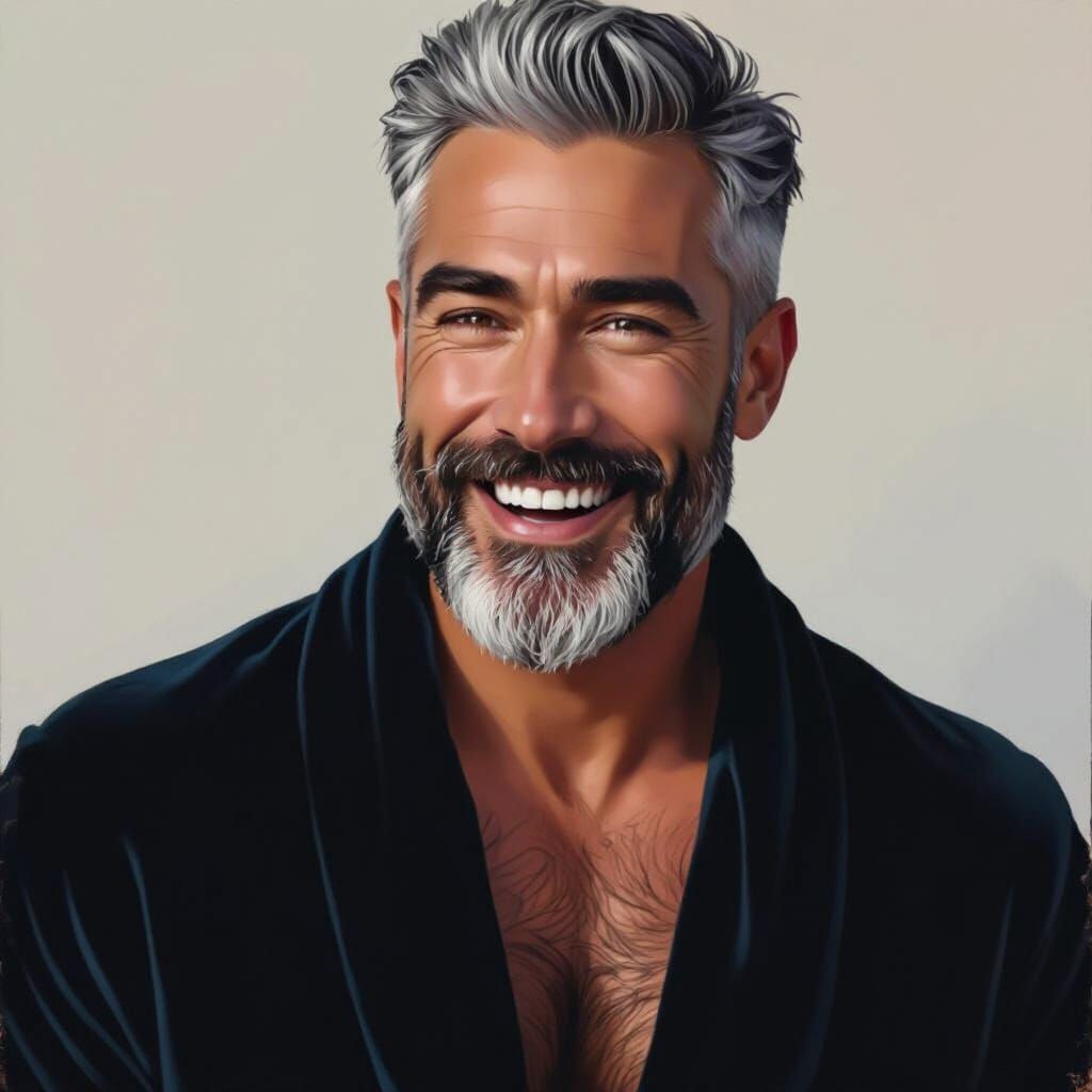 Joyful Man with Silver Beard in Impasto Acrylic Style