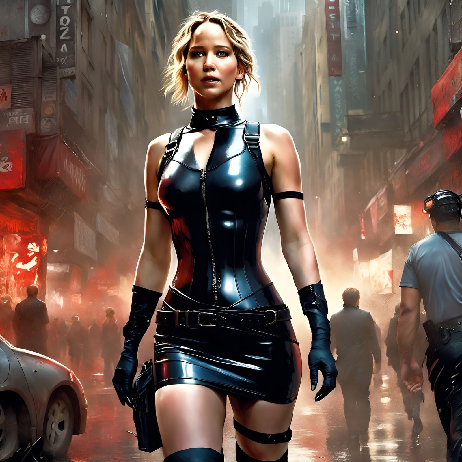 Woman in Latex Harness, Hyperdetailed Digital Art