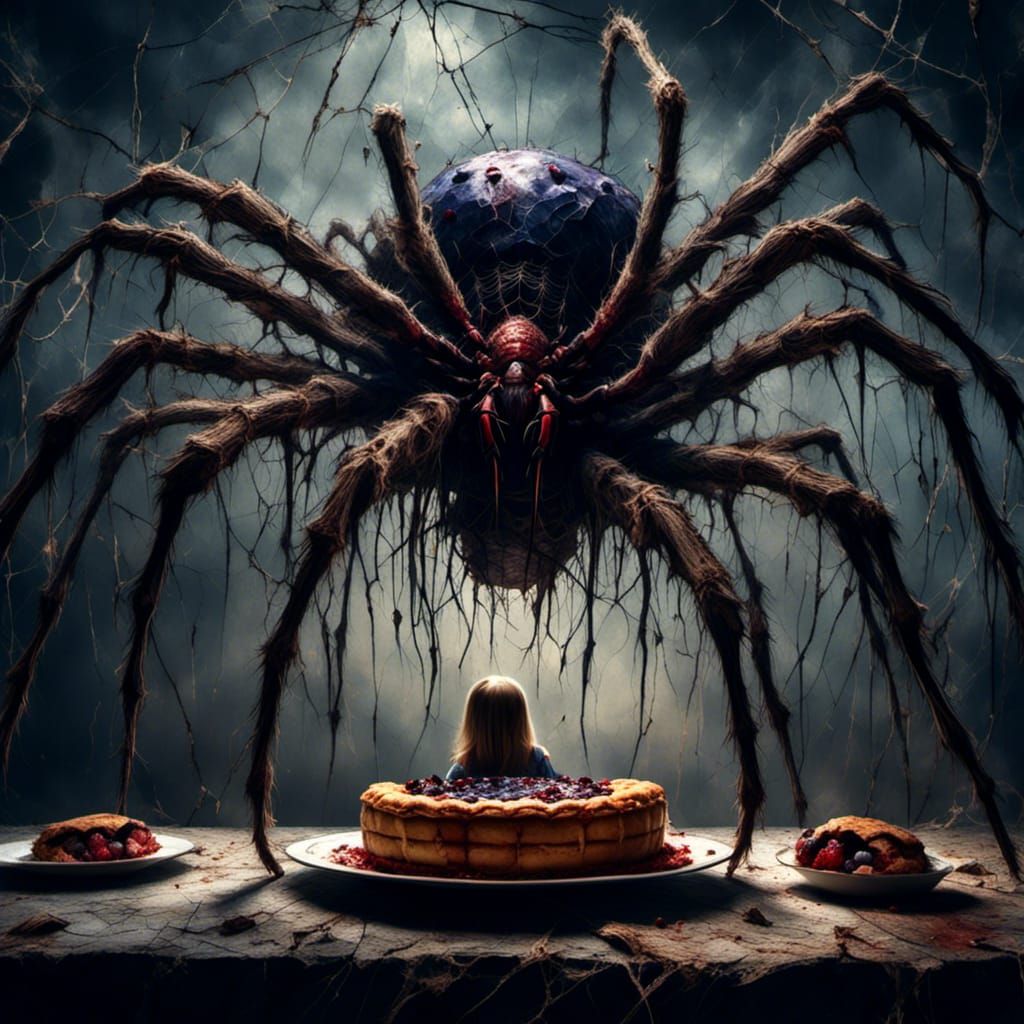 Giant Bloody Spider Looms Over Girl