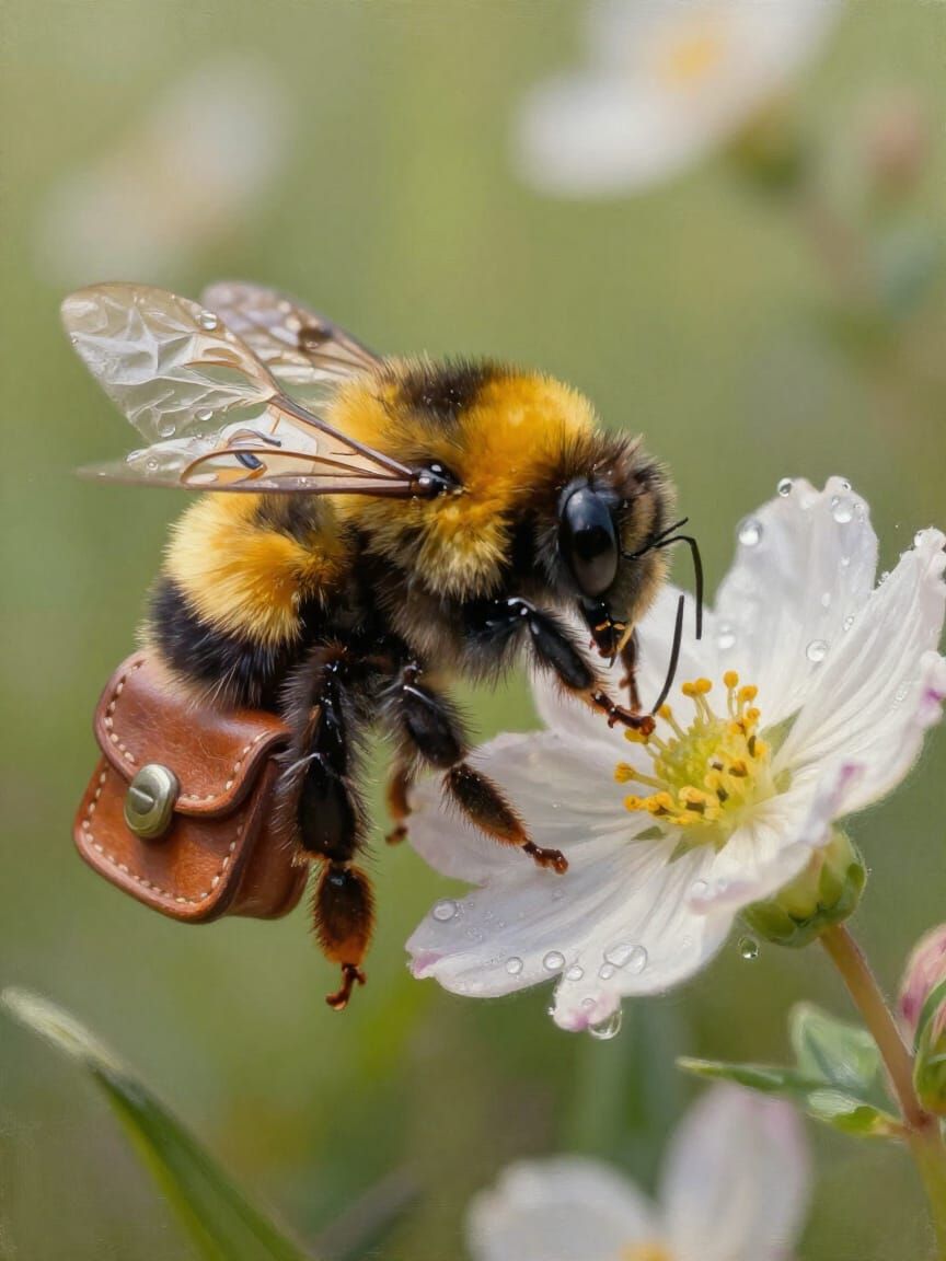 Fuzzy Bumblebee Delivers Letter to Flower in Whimsical Illus...