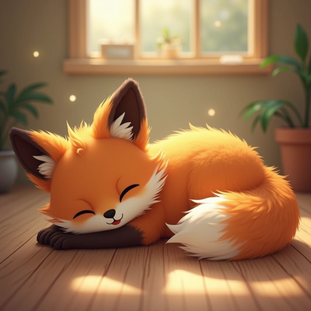 Cozy Fox in Whimsical Woodland Scene