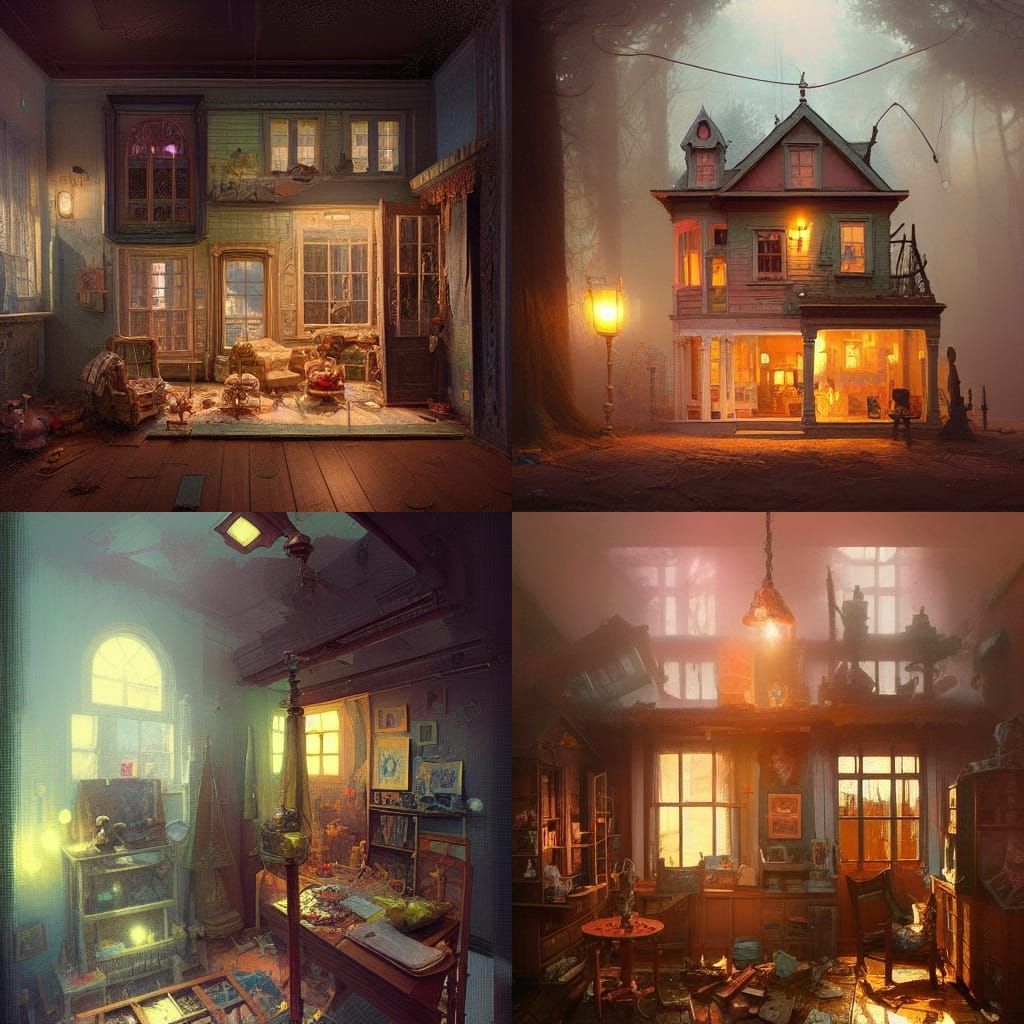 Surreal Isometric Dollhouse Illustration in Digital Art Styl...