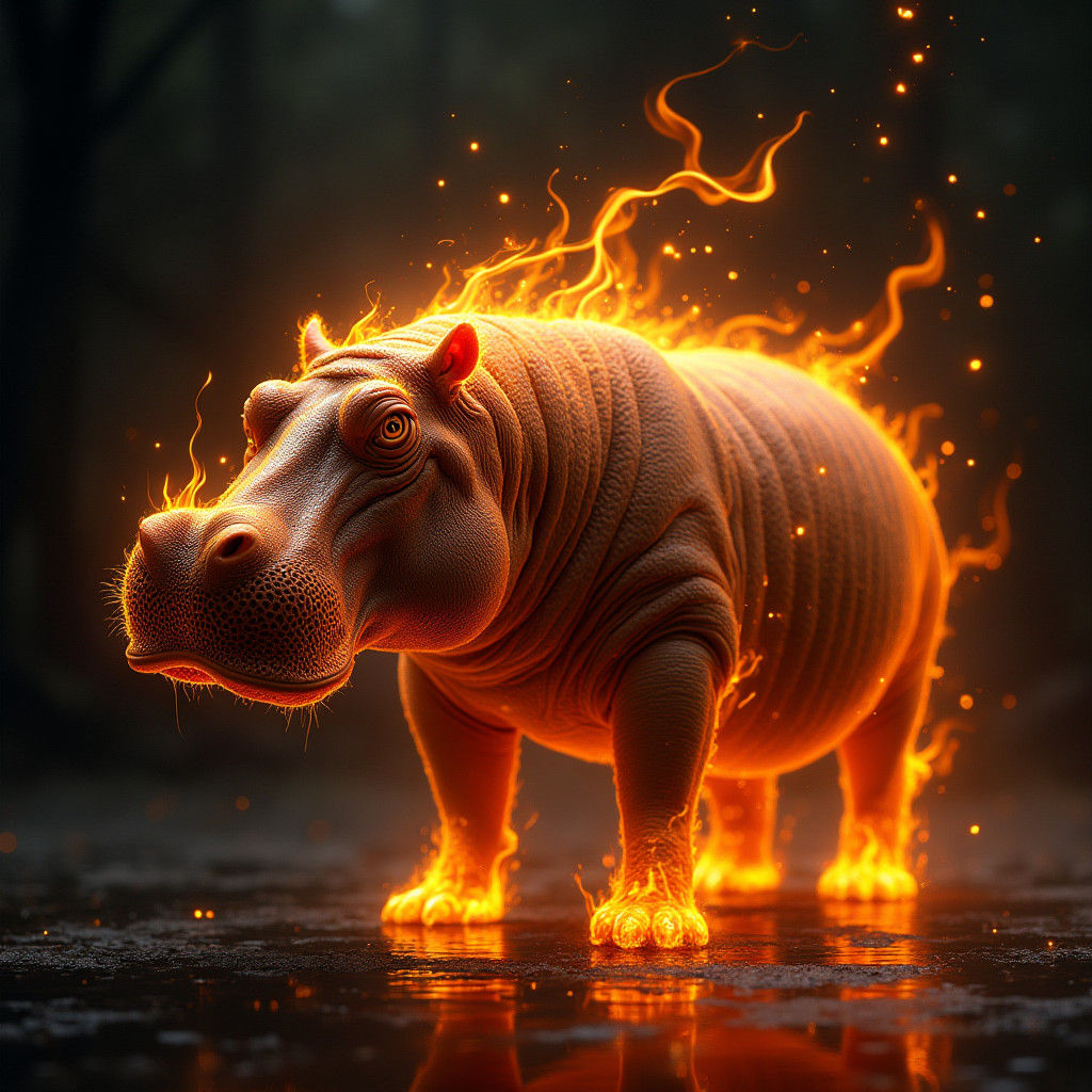 Flaming Hippo in Surreal Style