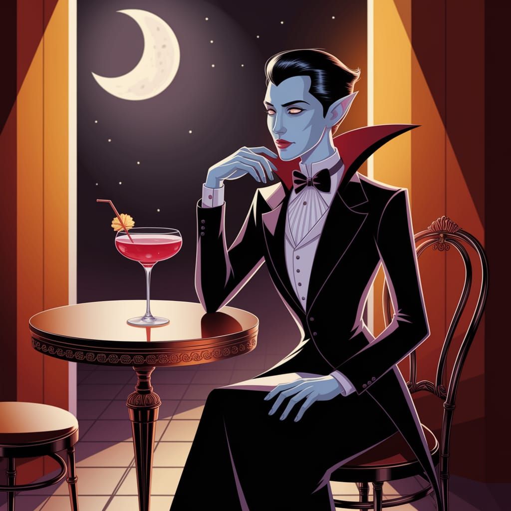 Elegant Vampire in a Cozy Café Setting