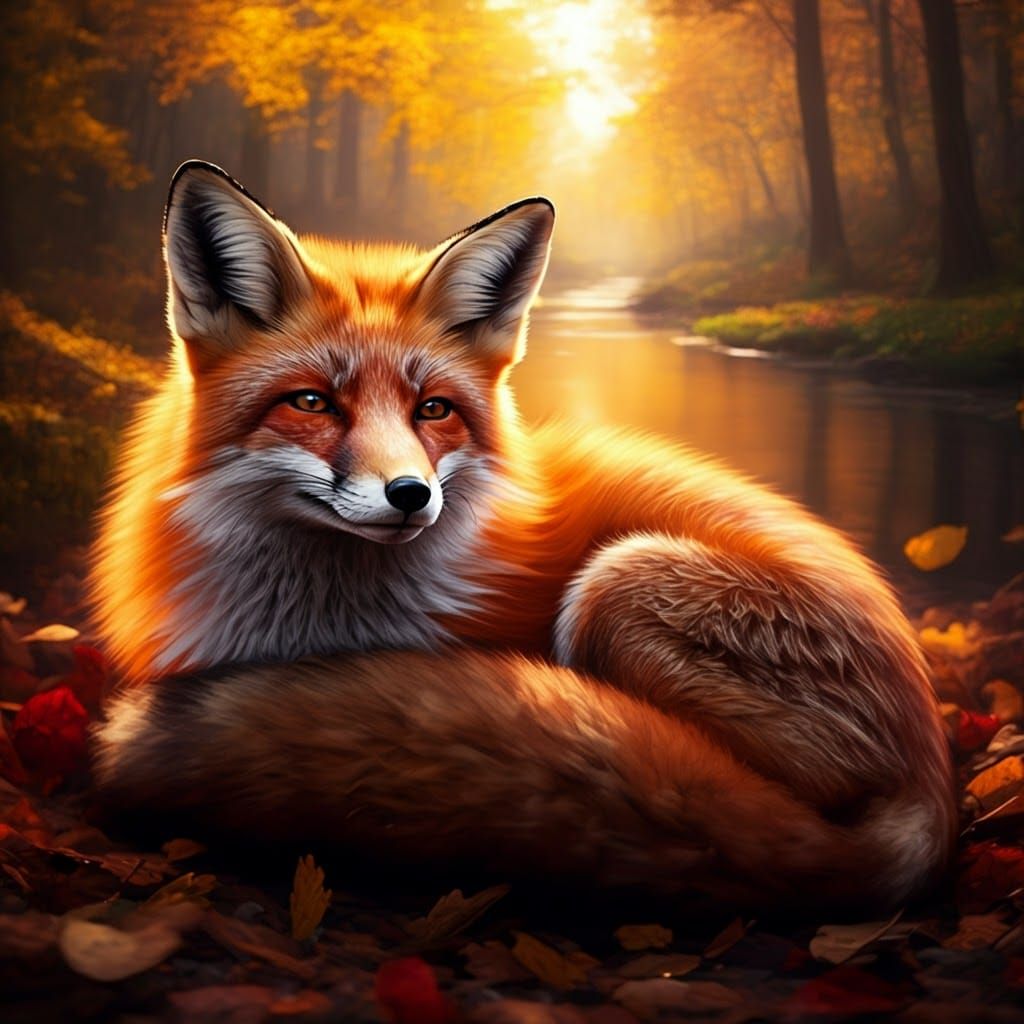 Red Fox in Autumn Woods: Photorealistic Matte Painting