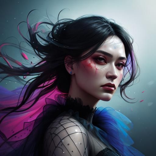 Woman in Tulle: Hyperrealistic Splash Art Portrait
