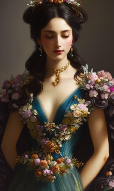 Rococo Lady with Flowers and Gems Portrait