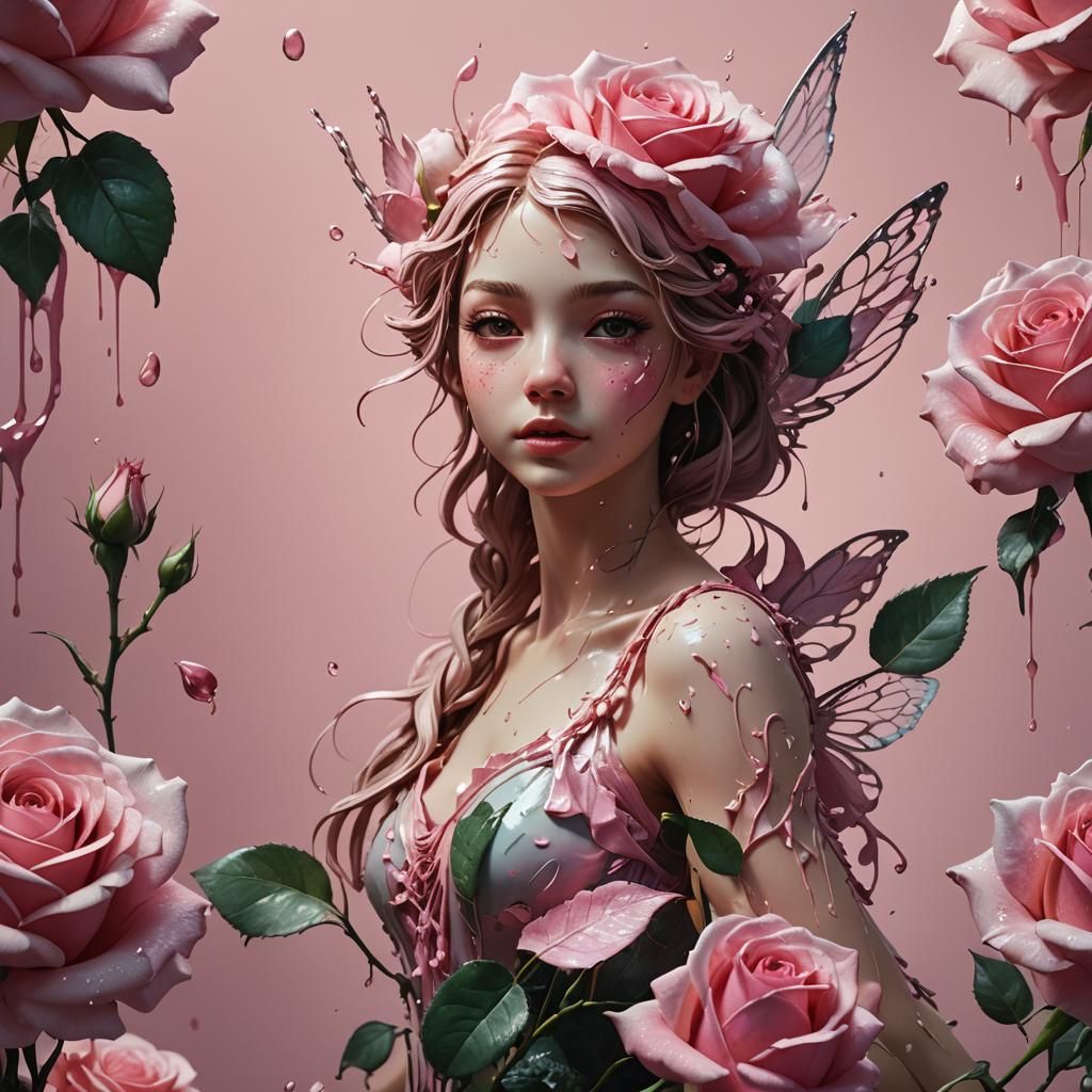 Hyperrealistic Pink Rose Fairy Concept Art