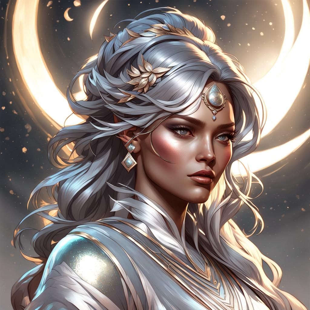 Moon Goddess Portrait in Hyperdetailed Style