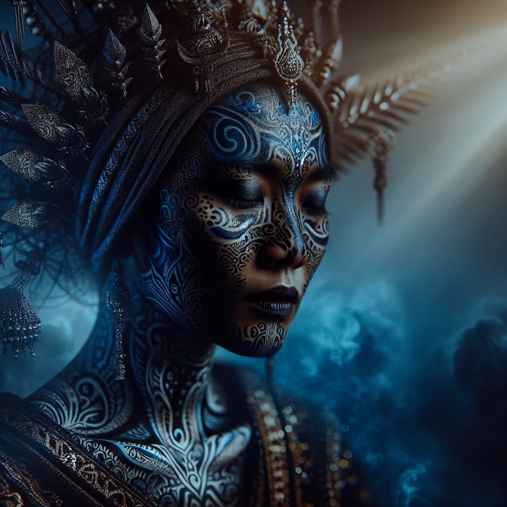 Mystical Body Art on Asian Woman in HDR