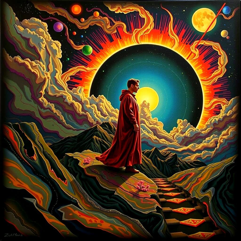 Neon Futuristic City Under a Colorful Sunset Sky