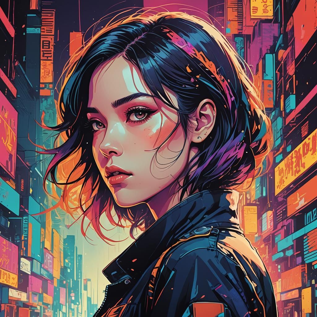 Edgy Woman in Profile: Neo-Pop Art Illustration