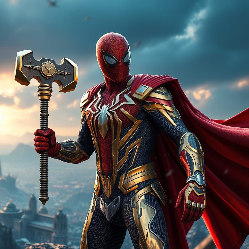 Epic Marvel Fusion of Spiderman and Thor in HDR Cinematic Gl...