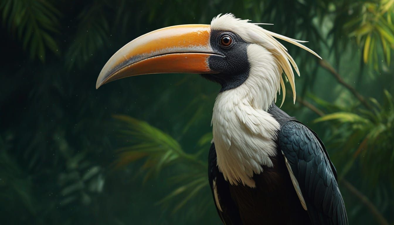 Vibrant Hornbill Perched, Splash Art Style Rendering