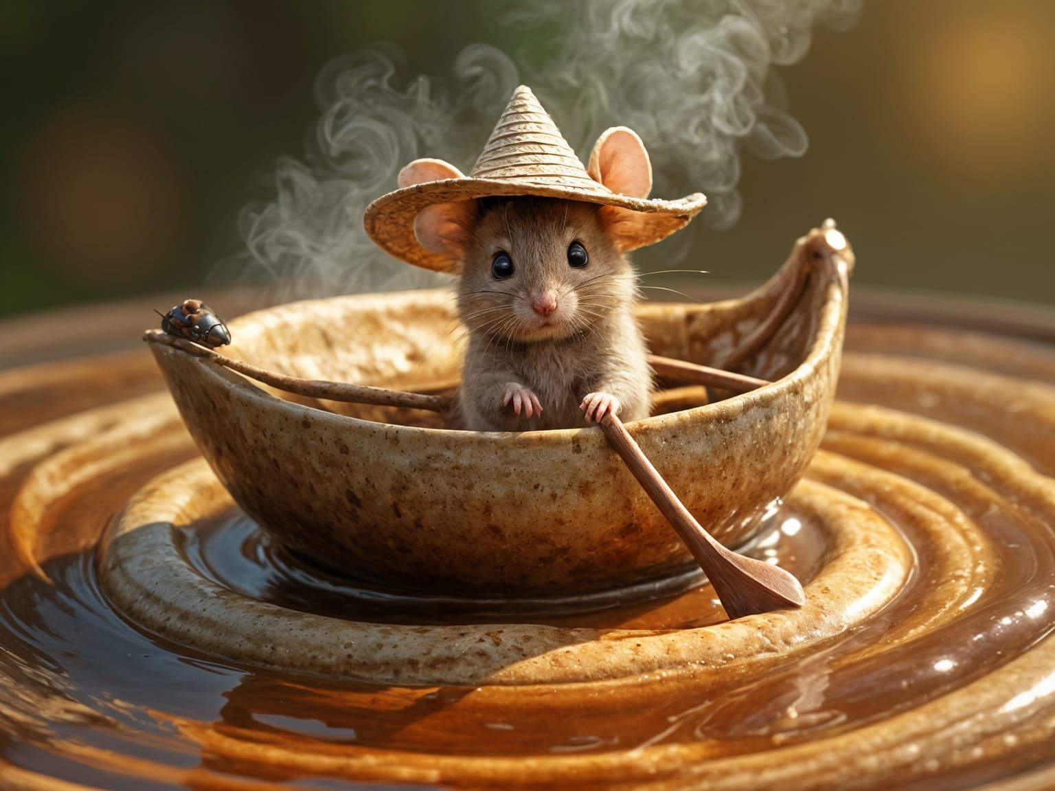 Whimsical Mouse Sails Coffee Cup Lake in Rowboat