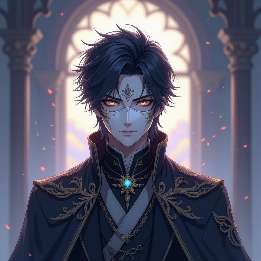 Masked Figure in Anime Line Art Style