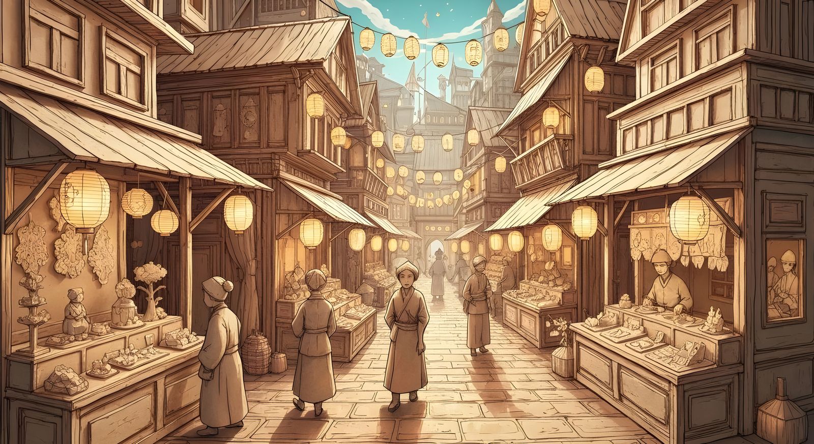 Whimsical Paper City Marketplace in Pop-Up Book Style